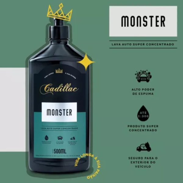 Kit Lavagem Automotiva Cadillac. Shampoo Monster + Luva de Microfibra - Imagem 2