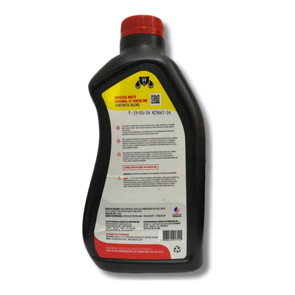 1Lt Lubrificante Menzoil 10W30 Moto 4T SM LT – Óleo Semissintético - Imagem 2